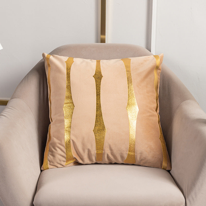Velvet Gold Foil Printed Stripe Printed Throw Pillow Cushion Cover - Adore India