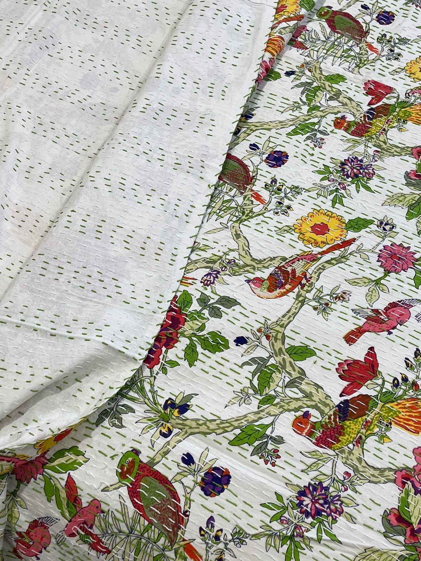 Indian Handmade Reversible Cotton Kantha Quilt - Adore India