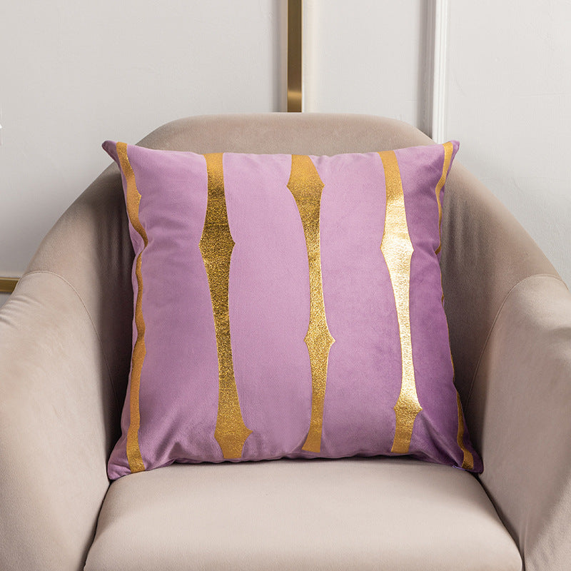 Velvet Gold Foil Printed Stripe Printed Throw Pillow Cushion Cover - Adore India
