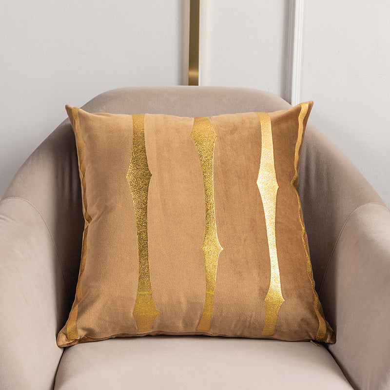Velvet Gold Foil Printed Stripe Printed Throw Pillow Cushion Cover - Adore India