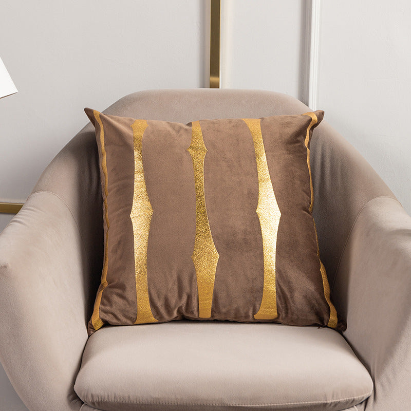 Velvet Gold Foil Printed Stripe Printed Throw Pillow Cushion Cover - Adore India