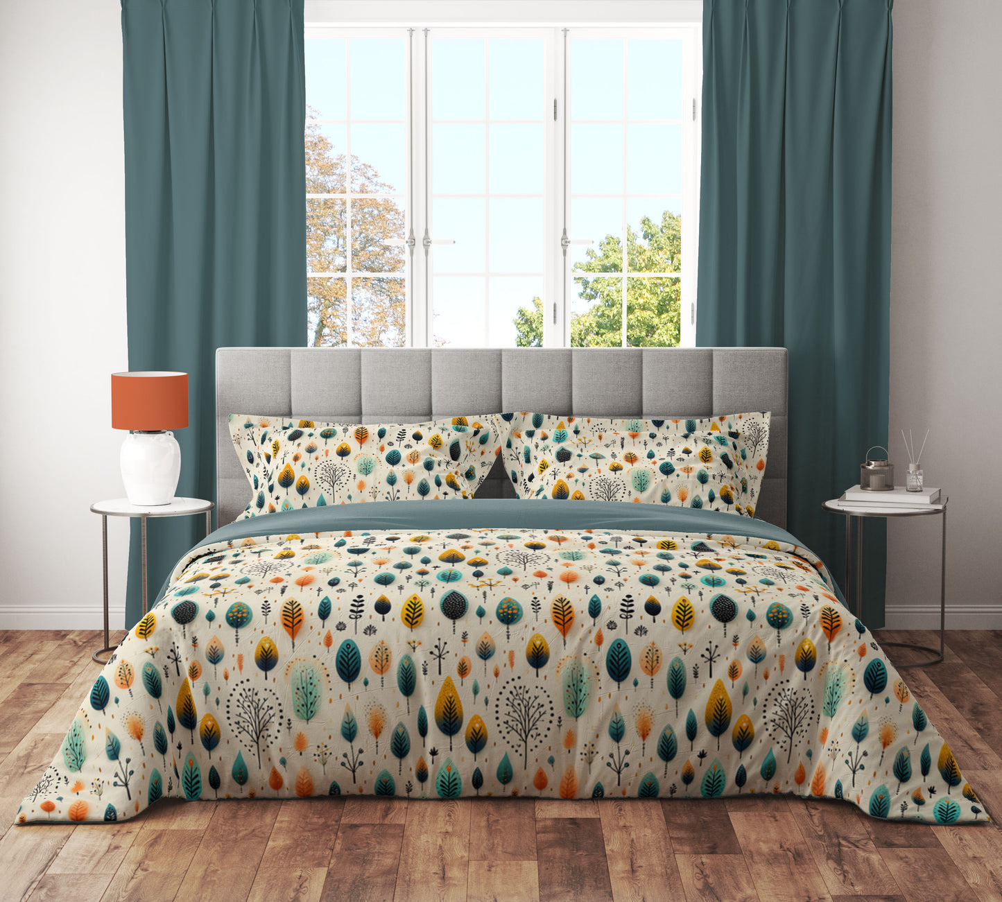 Teal Bohemian Minimalistic Eclectic Colourful Quilt Cover Set - Adore India