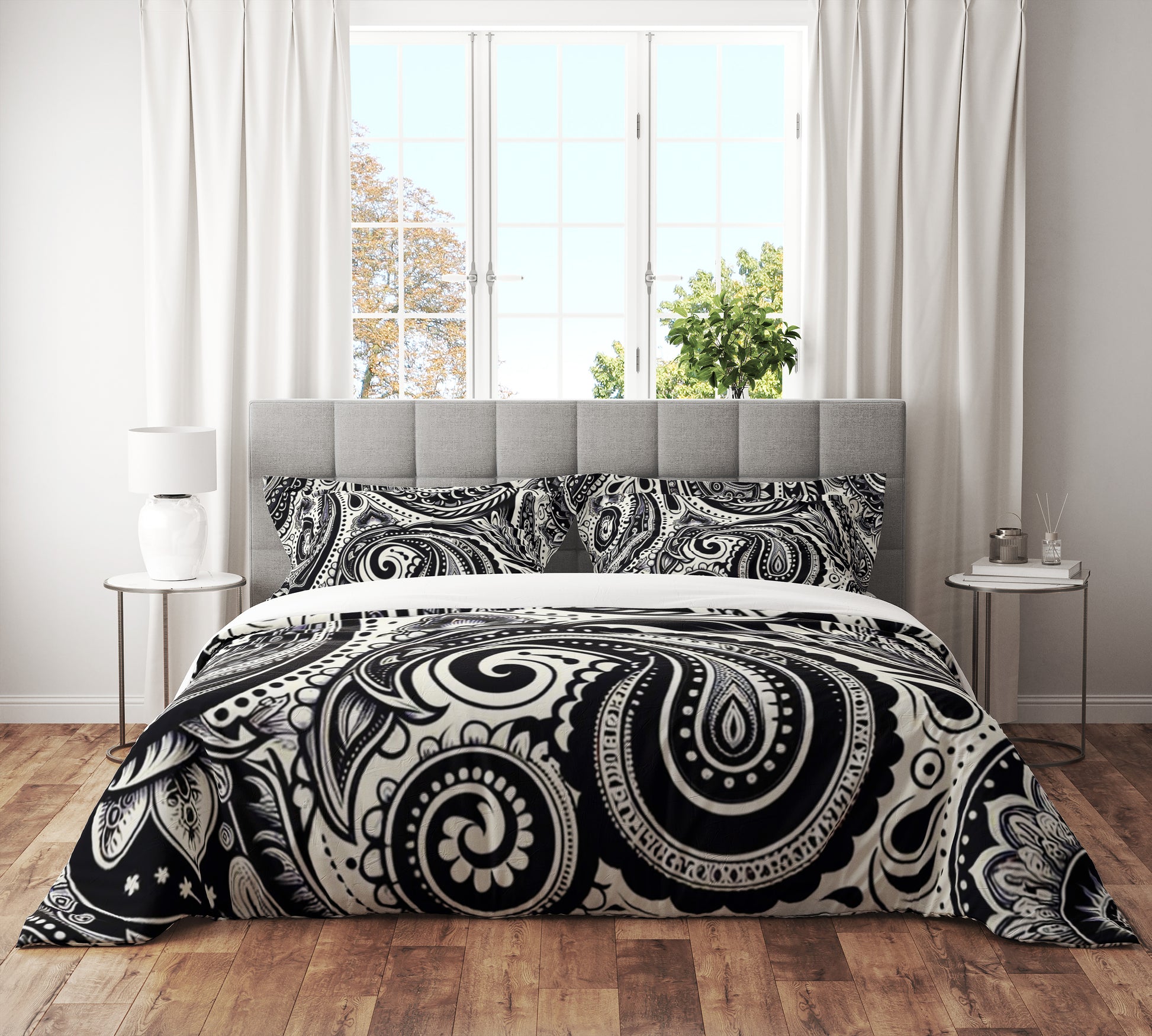 Black and White Mandala Reversible Quilt Cover Duvet Cover Set - Adore India