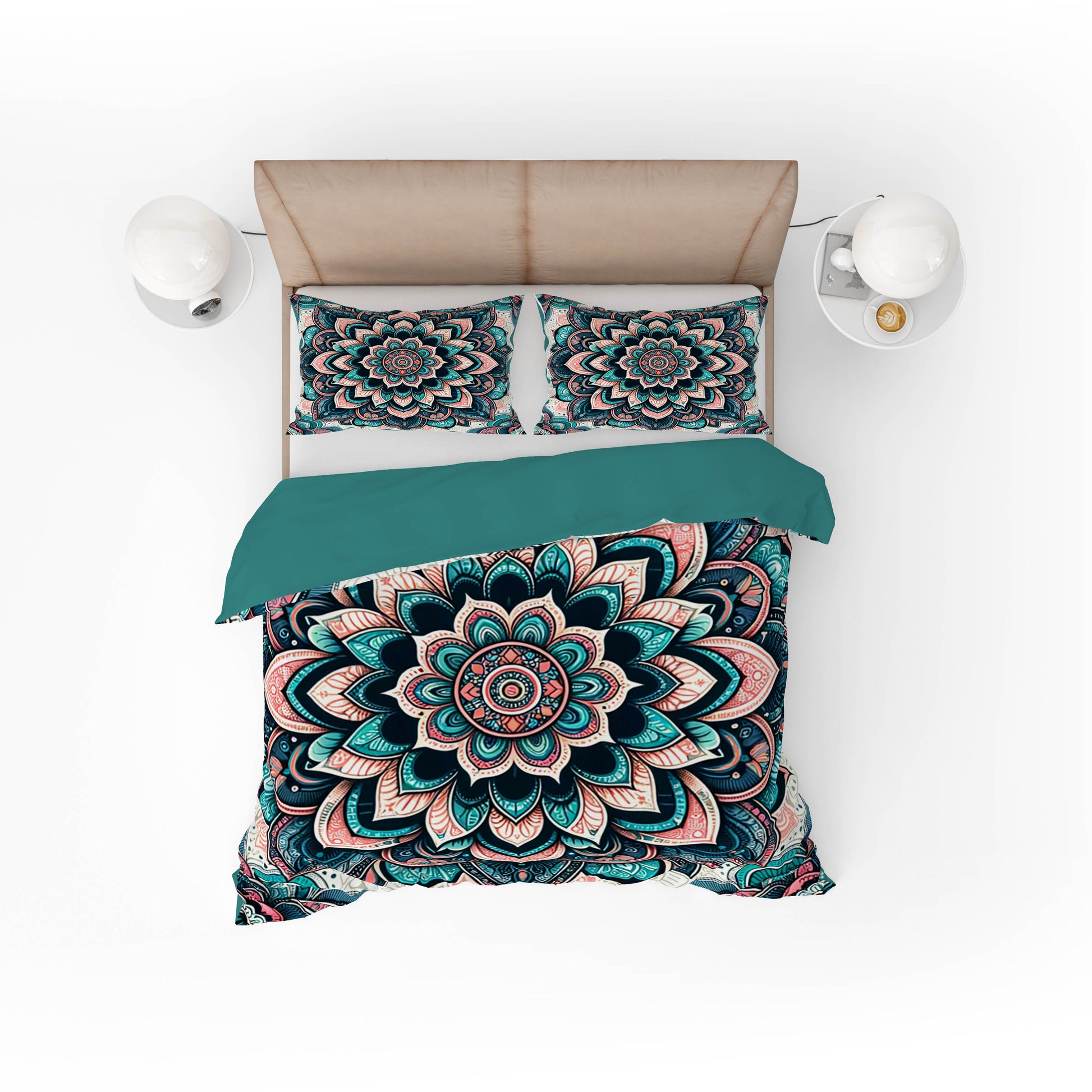 Shri Mandala Turquoise Indian Mandala Quilt Cover Set - Adore India