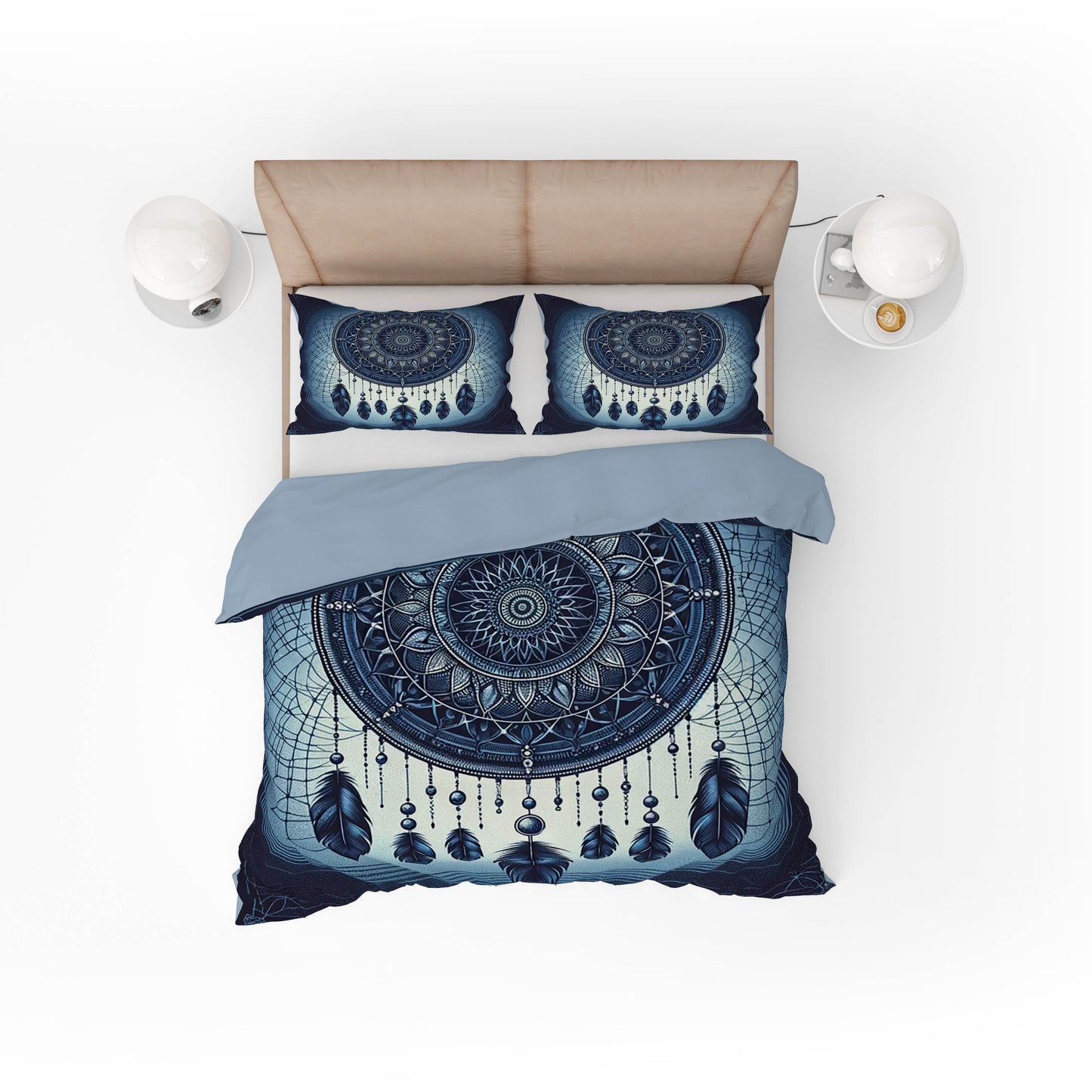 Indian Bohemian Dream Catcher Mandala Quilt Cover Set Blue - Adore India