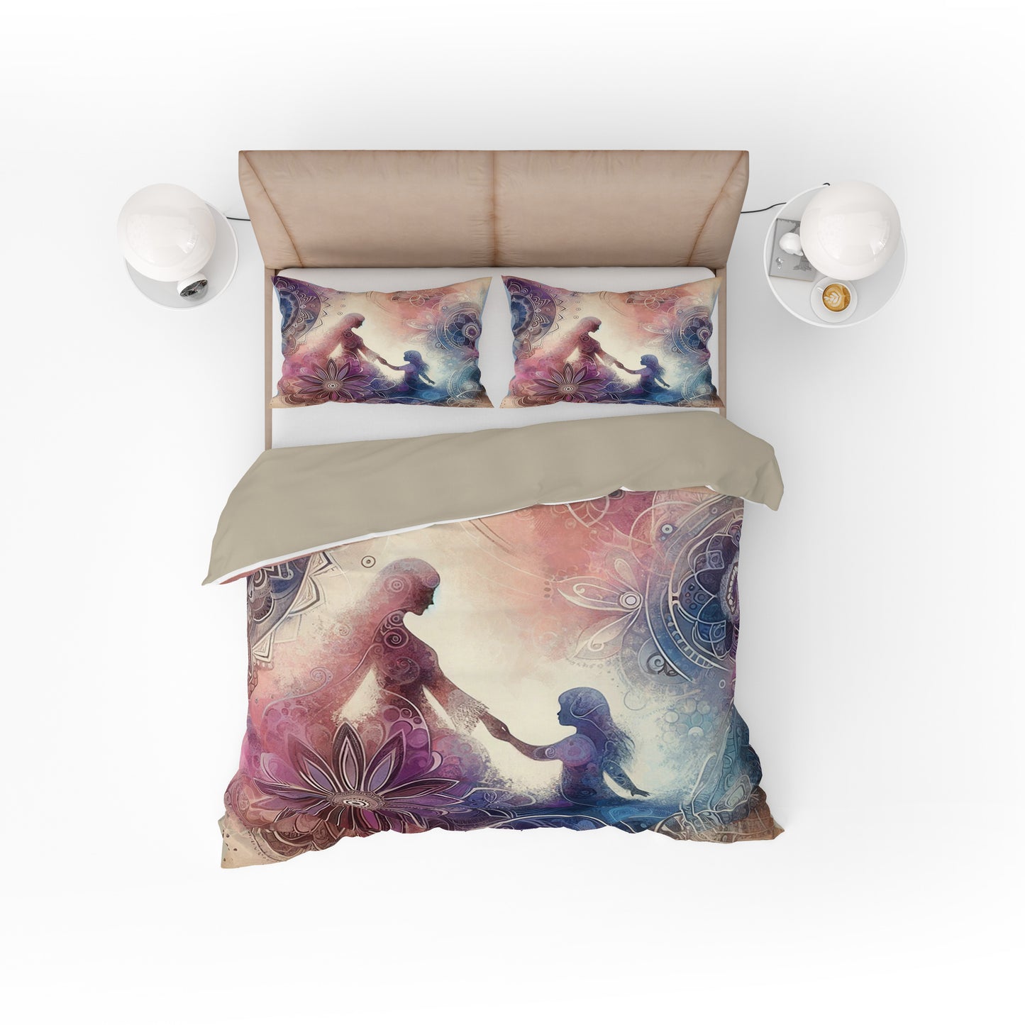 Beautiful Watercolour Mandala Mother Love Cotton Reversible Quilt Cover Set For Mothers - Adore India