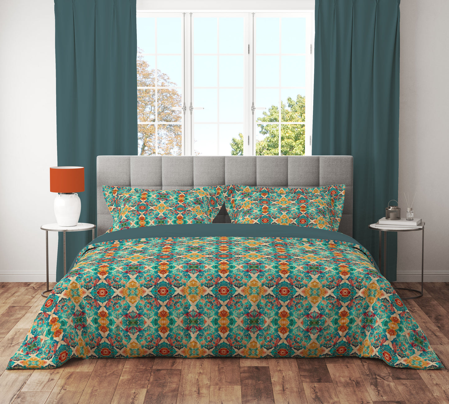 Teal Aztec Bohemian Art Quilt Cover Set - Adore India