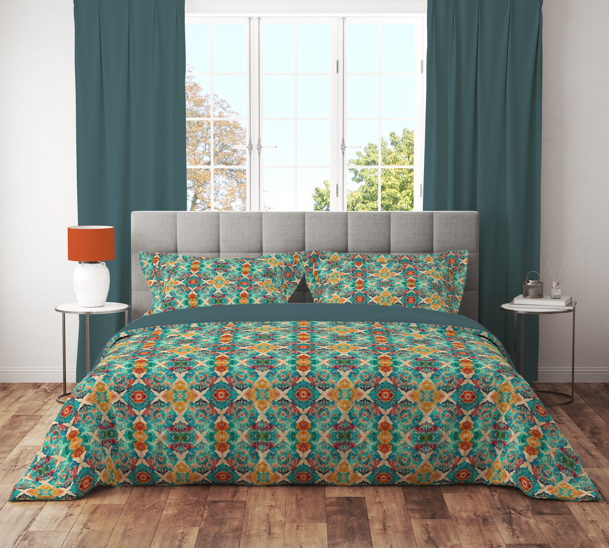 Teal Aztec Bohemian Art Quilt Cover Set - Adore India