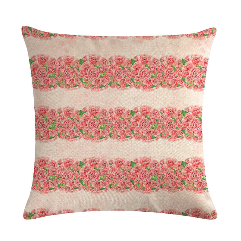 Pink Retro Floral Cushion Cover Cotton Linen Pillowcase - Adore India