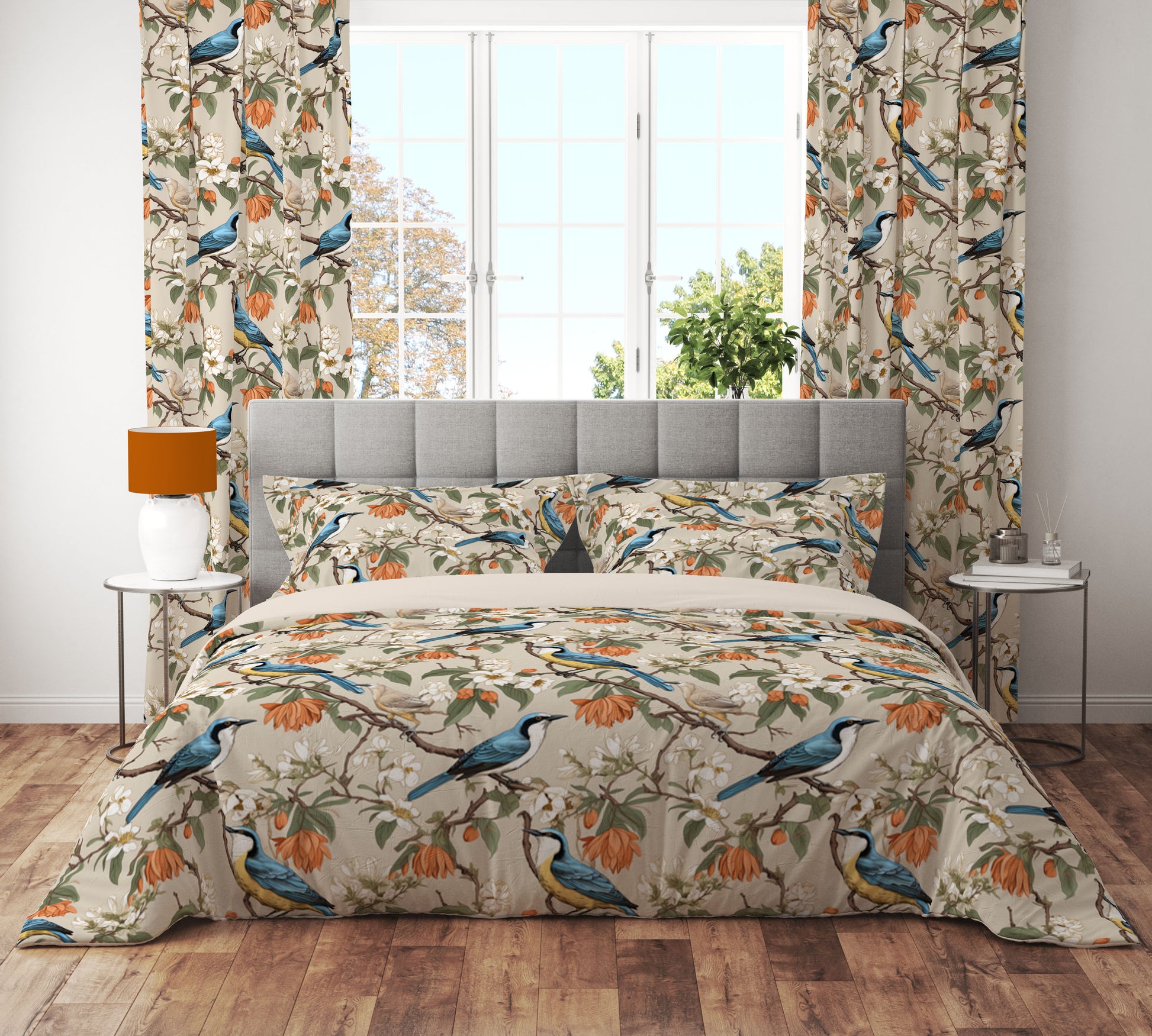 Golden Blue Bird Floral Petal Quilt Cover Set - Adore India
