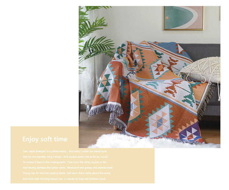 Bohemia Kilim Geometric Knitted Throw Blanket For Beds Sofa - Adore India