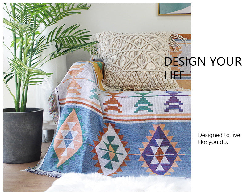 Bohemia Kilim Geometric Knitted Throw Blanket For Beds Sofa - Adore India