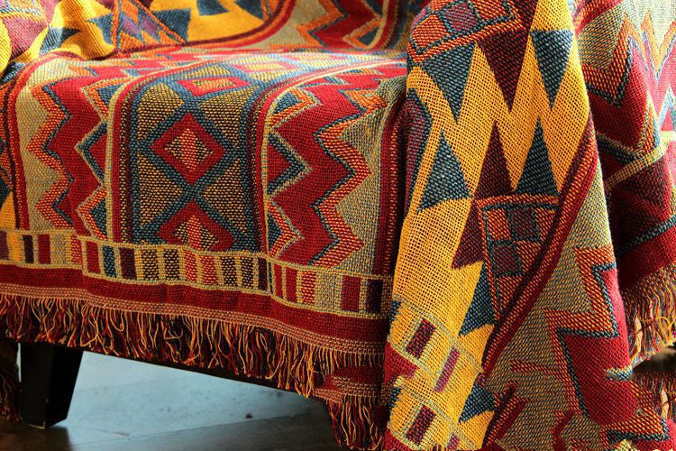 Bohemian Kilim Multicolour Geometric Throw Bedspread - Adore India