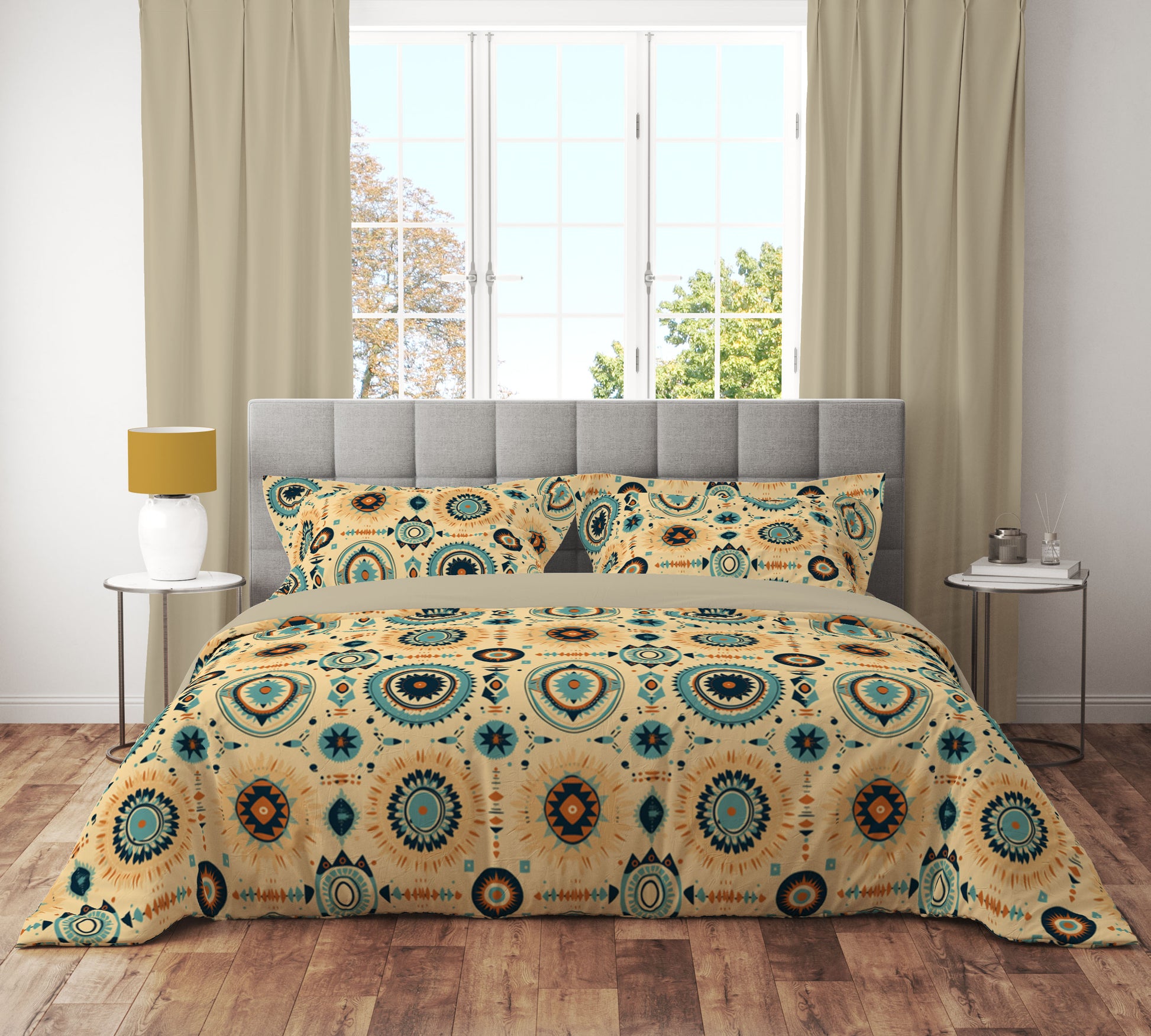 Aztec Mandala Floral Reversible Quilt Cover Set - Adore India