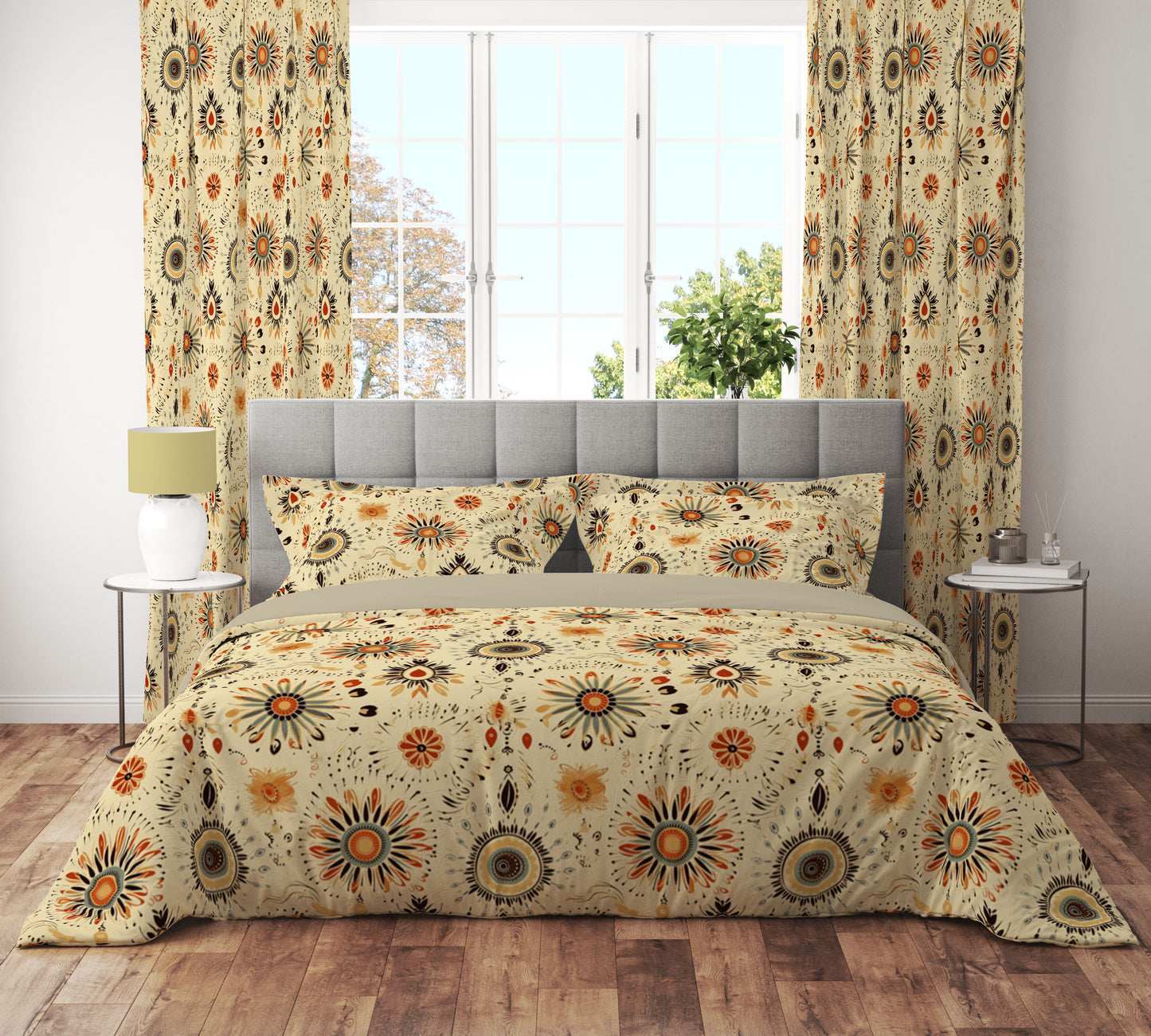 Vintage Gold Floral Reversible Quilt Cover Set - Adore India