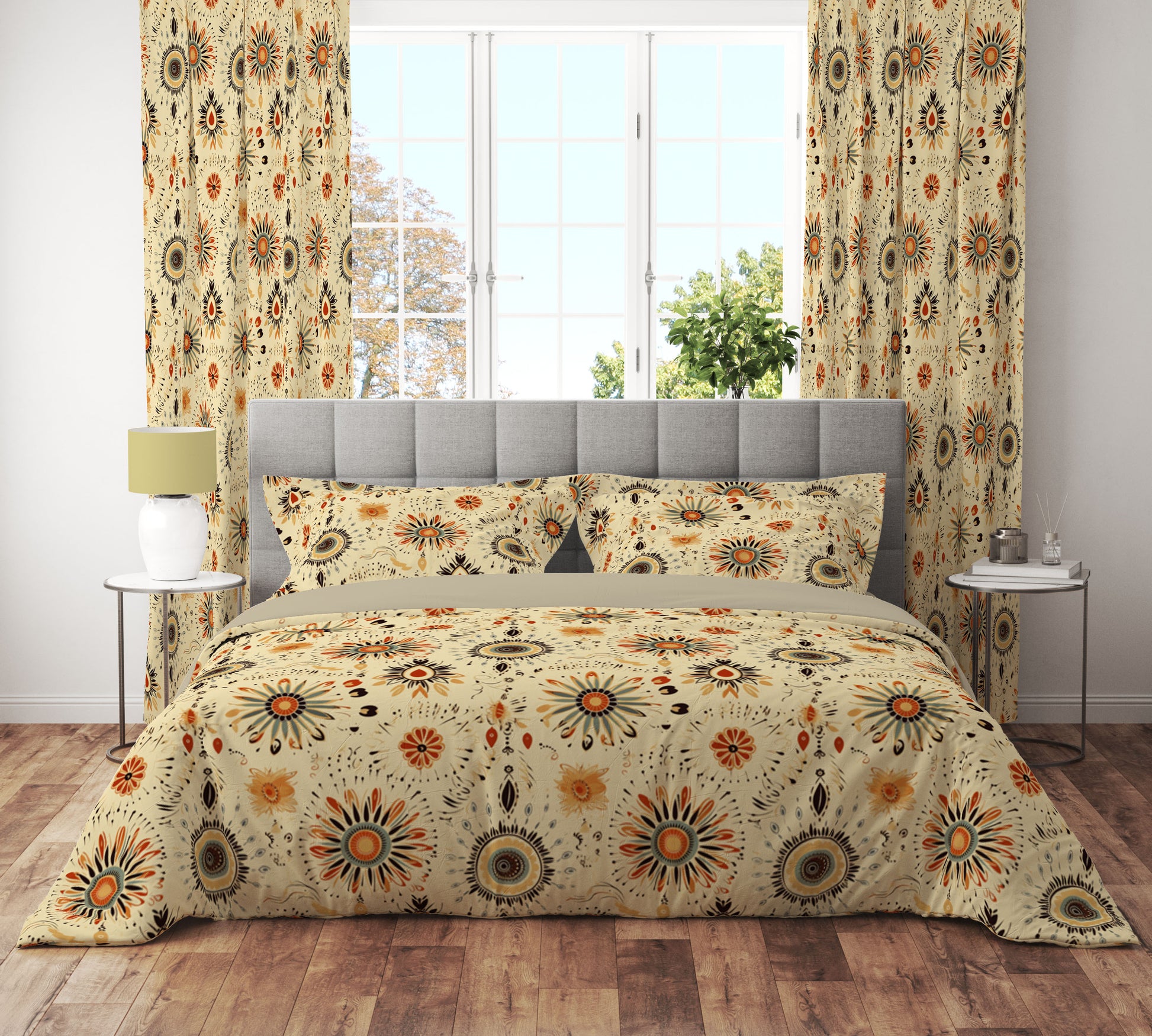 Vintage Gold Floral Reversible Quilt Cover Set - Adore India