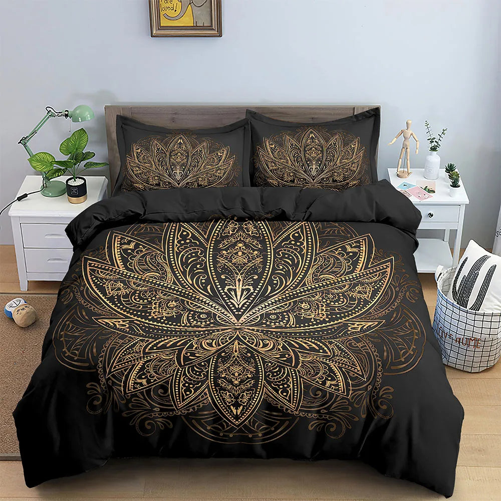 Indian Bohemian Lotus Mandala Quilt Cover Set – Adore India