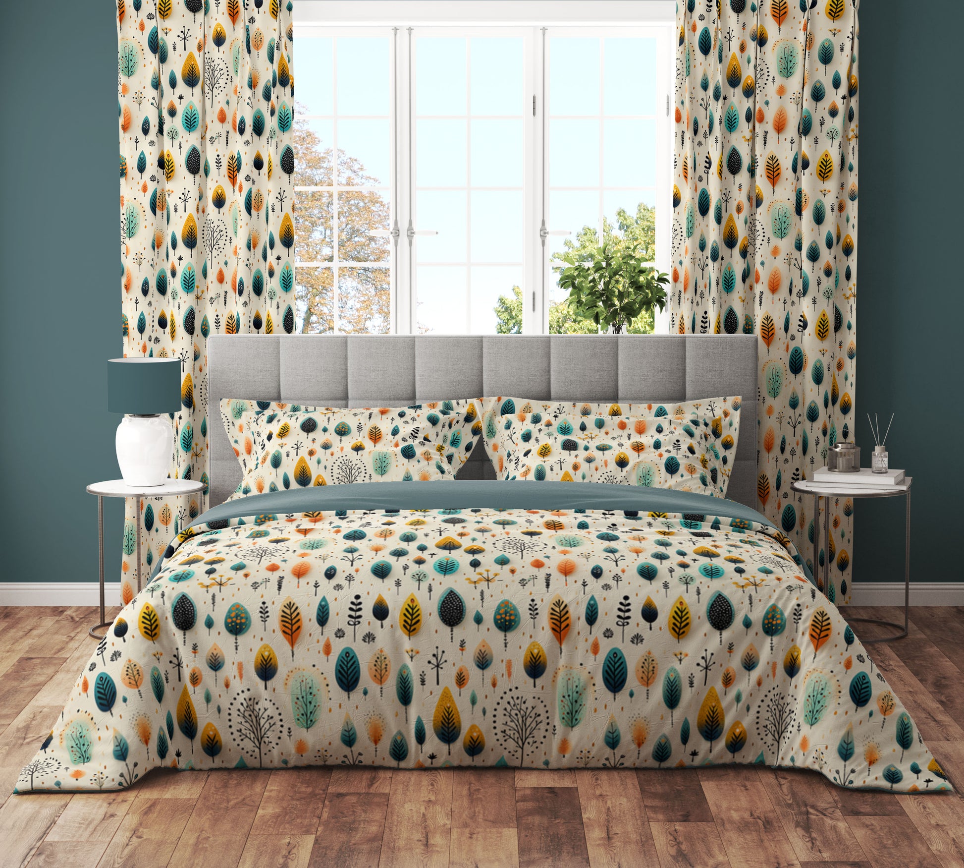 Teal Bohemian Minimalistic Eclectic Colourful Quilt Cover Set - Adore India