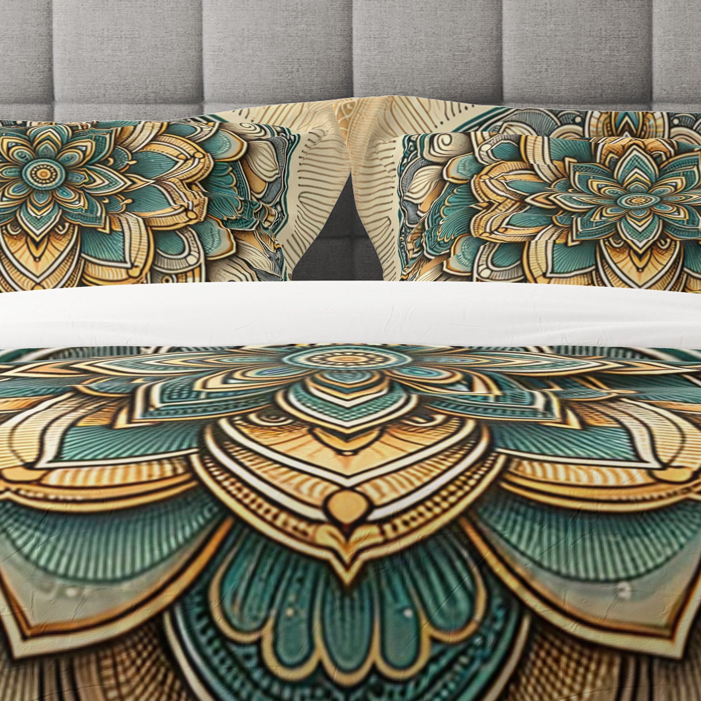 Golden Floral Indian Mandala Reversible Quilt Cover Duvet Cover Set - Adore India