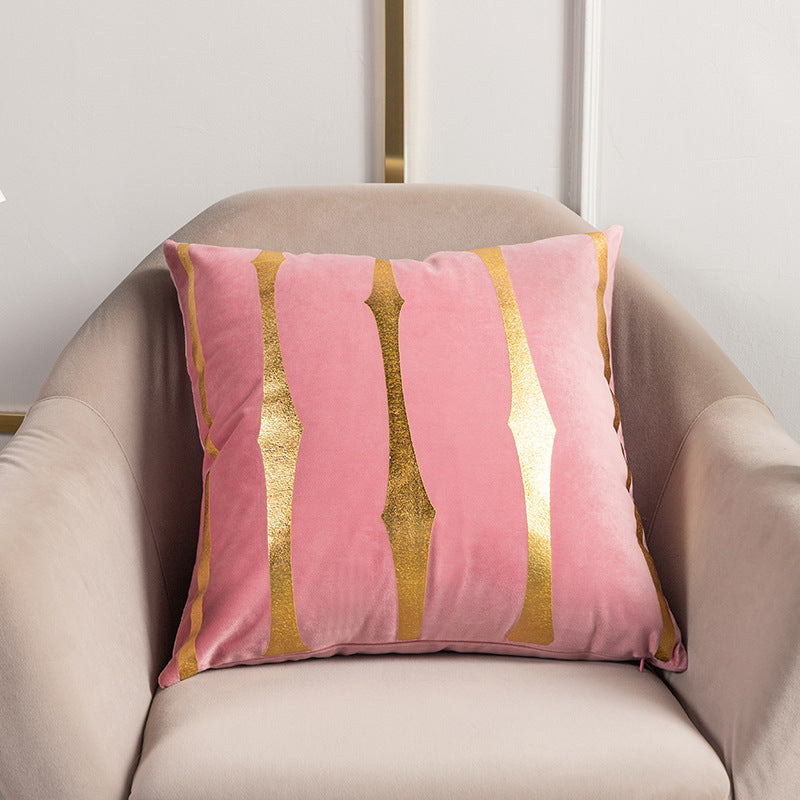 Velvet Gold Foil Printed Stripe Printed Throw Pillow Cushion Cover - Adore India