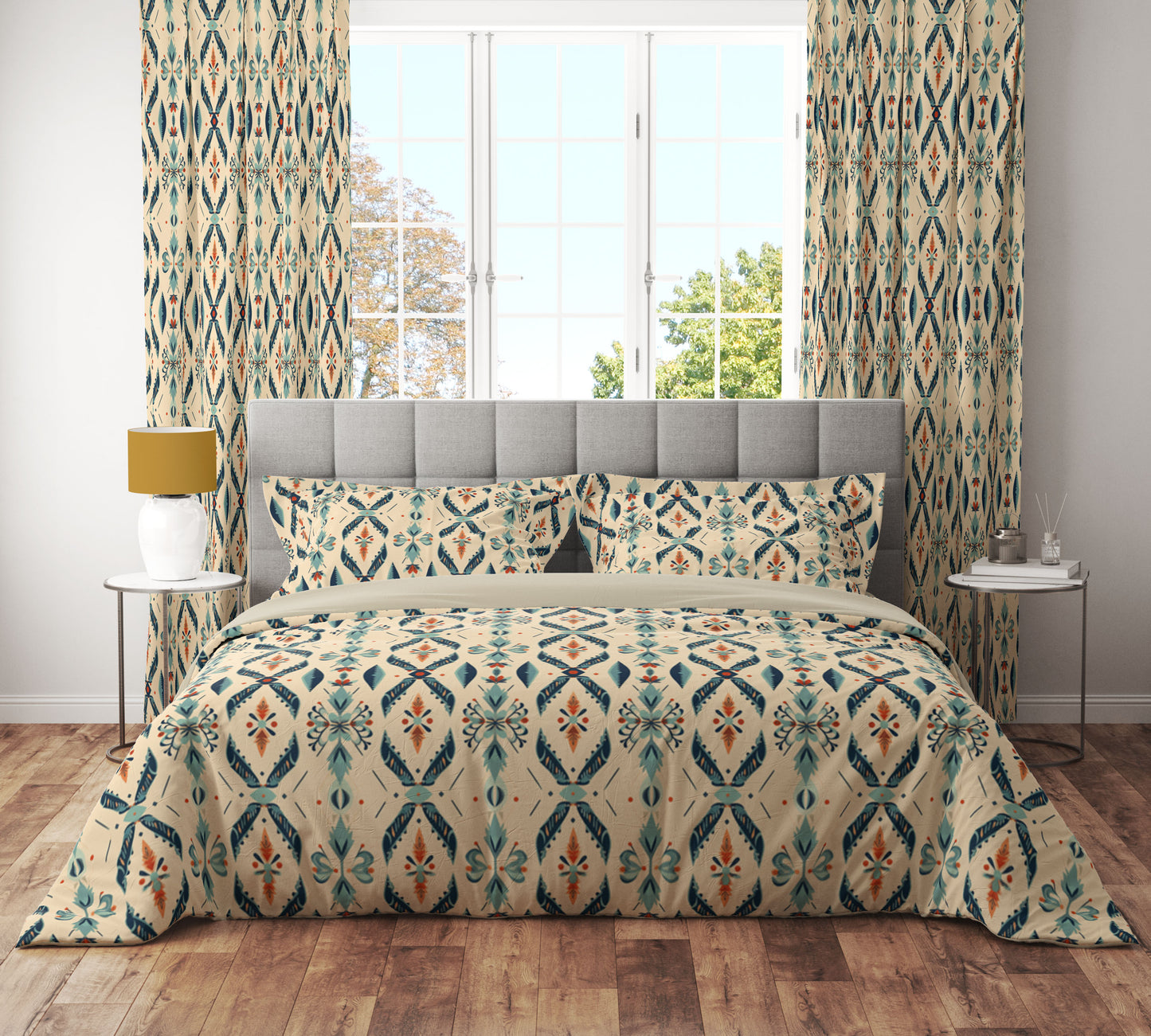 Vintage Aztec Ikat Floral Reversible Quilt Cover Set - Adore India