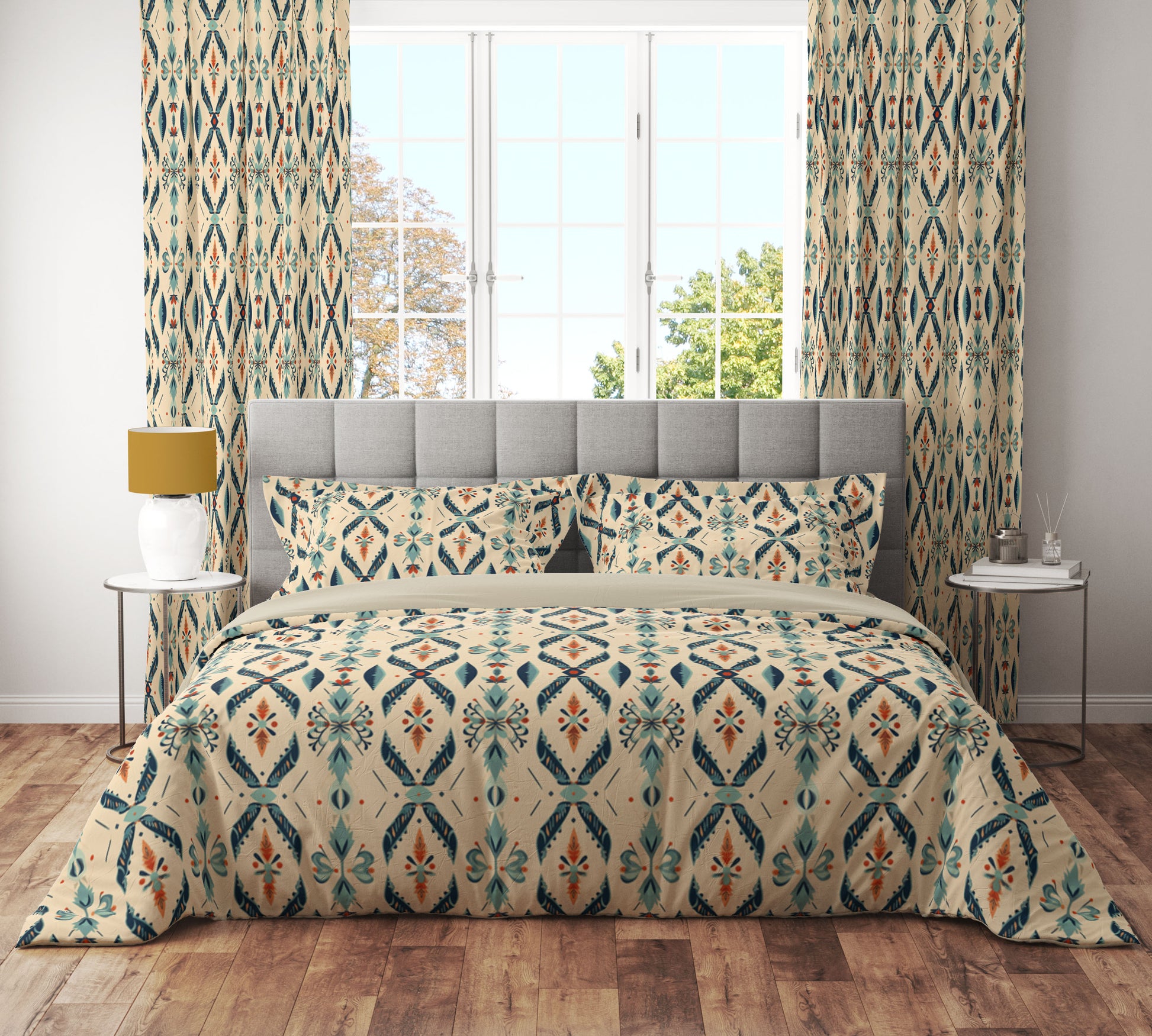 Vintage Aztec Ikat Floral Reversible Quilt Cover Set - Adore India