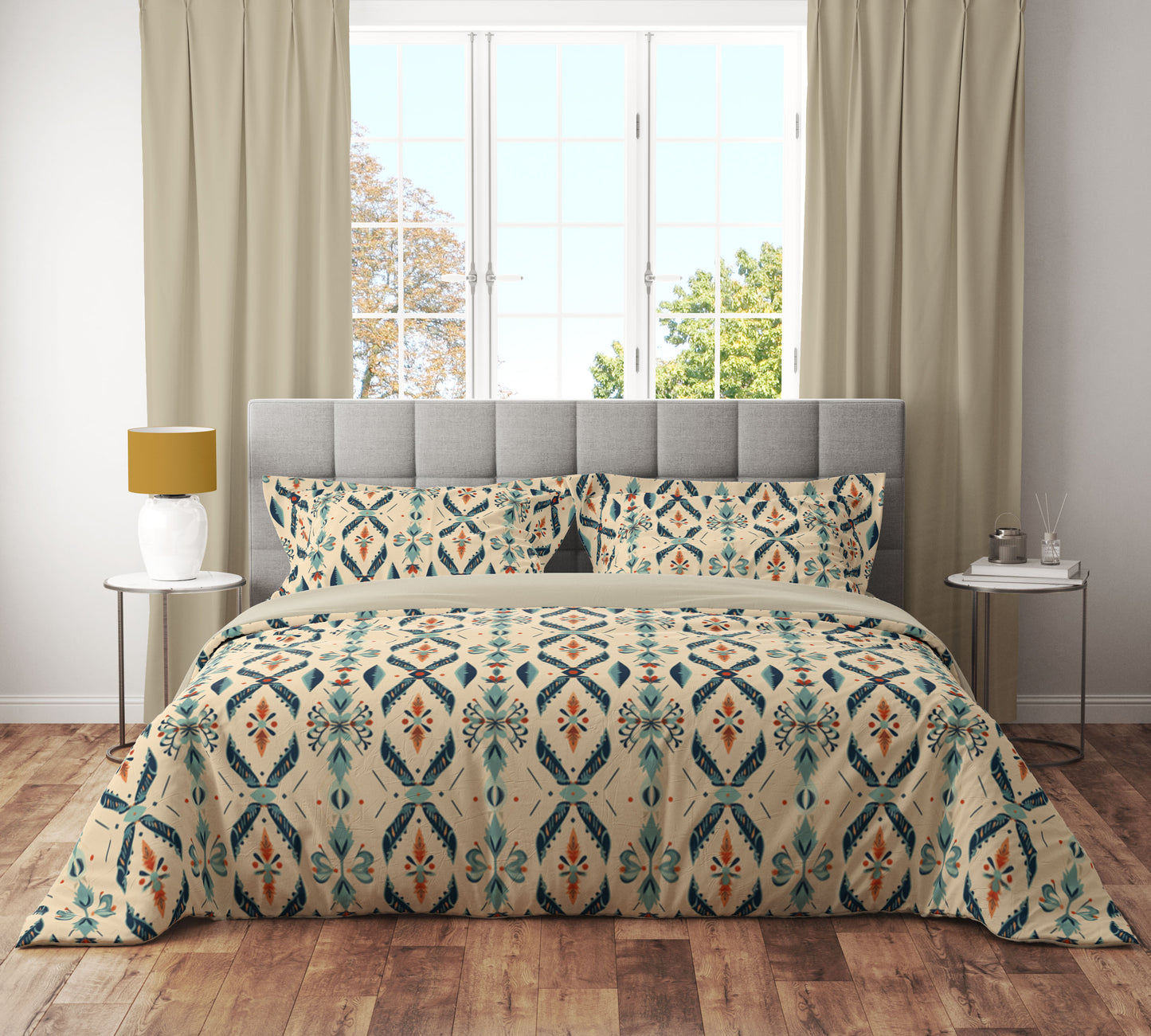 Vintage Aztec Ikat Floral Reversible Quilt Cover Set - Adore India