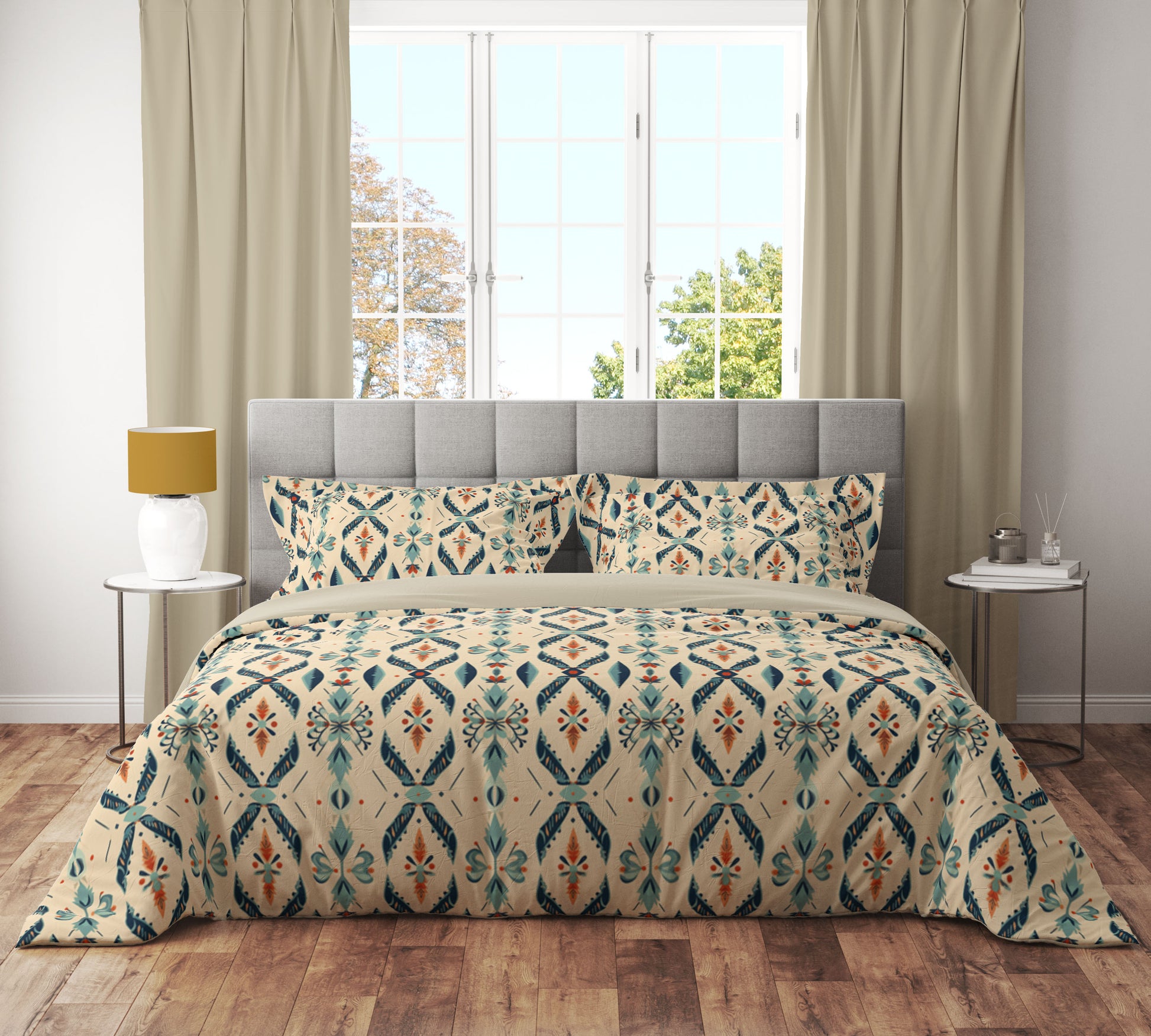 Vintage Aztec Ikat Floral Reversible Quilt Cover Set - Adore India