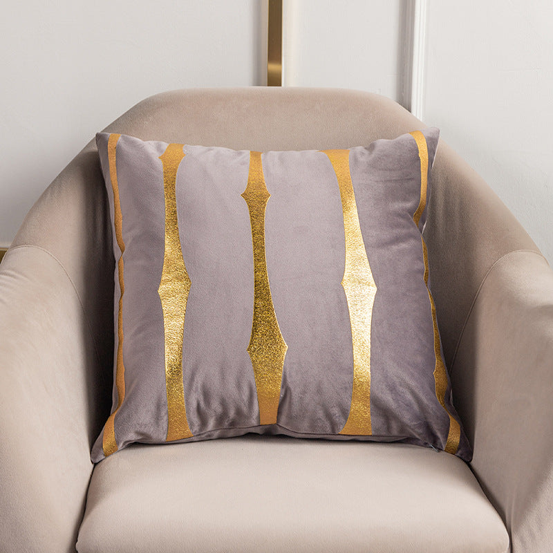 Velvet Gold Foil Printed Stripe Printed Throw Pillow Cushion Cover - Adore India