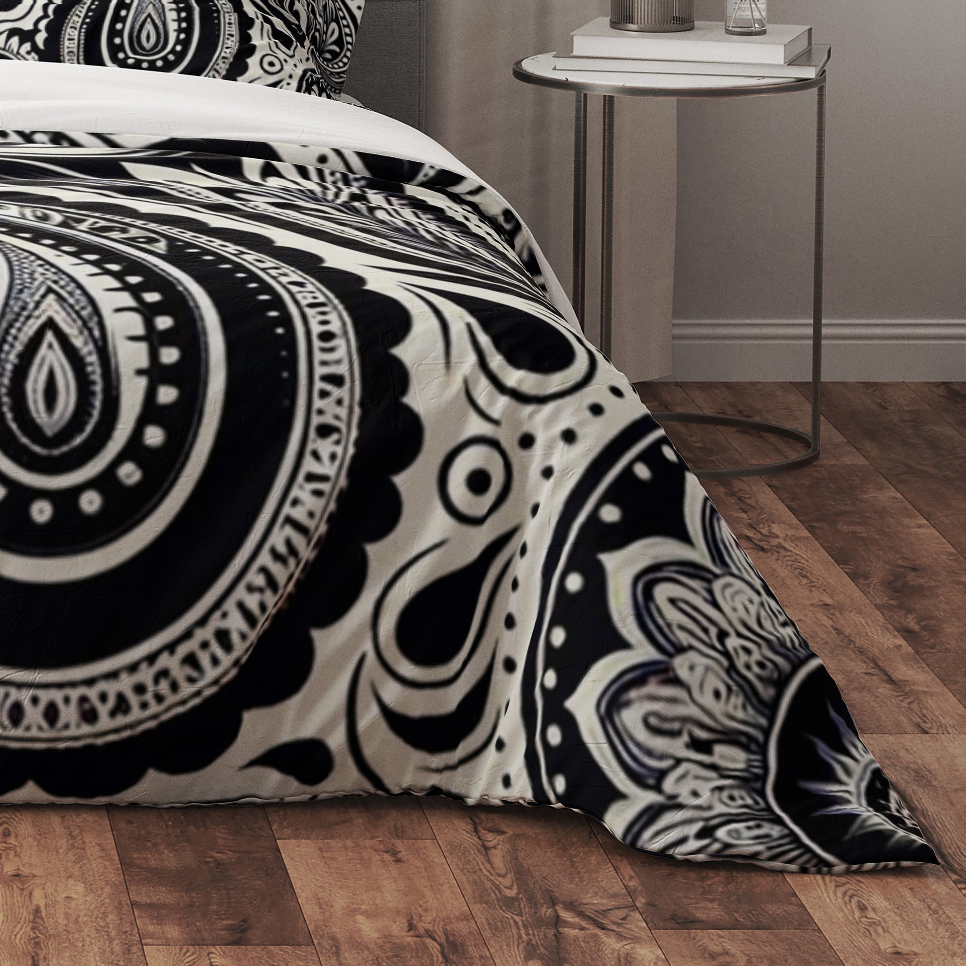 Black and White Mandala Reversible Quilt Cover Duvet Cover Set - Adore India