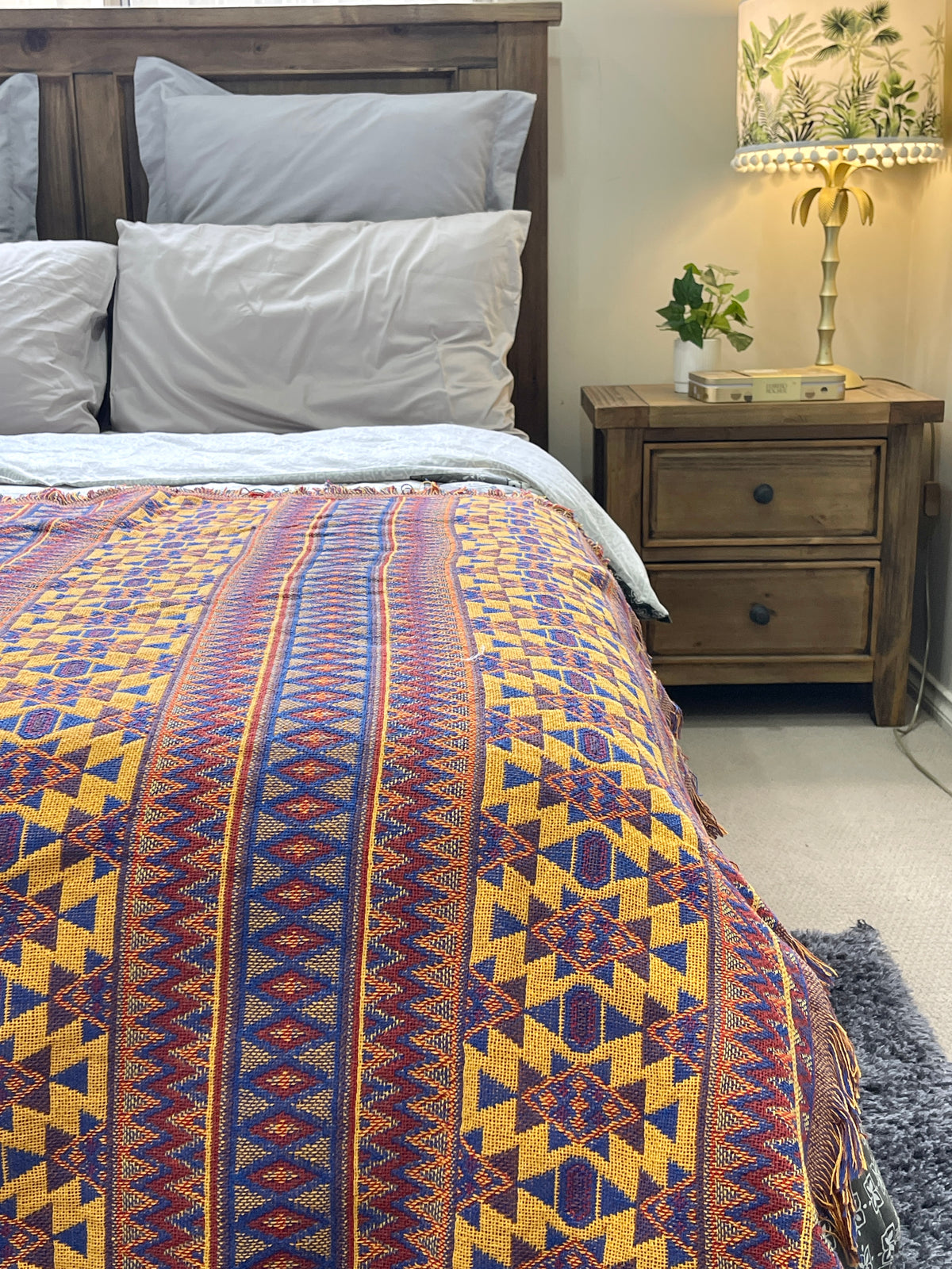 Bohemian Geometrical Kilim Multicolour Geometric Throw Bedspread - Adore India