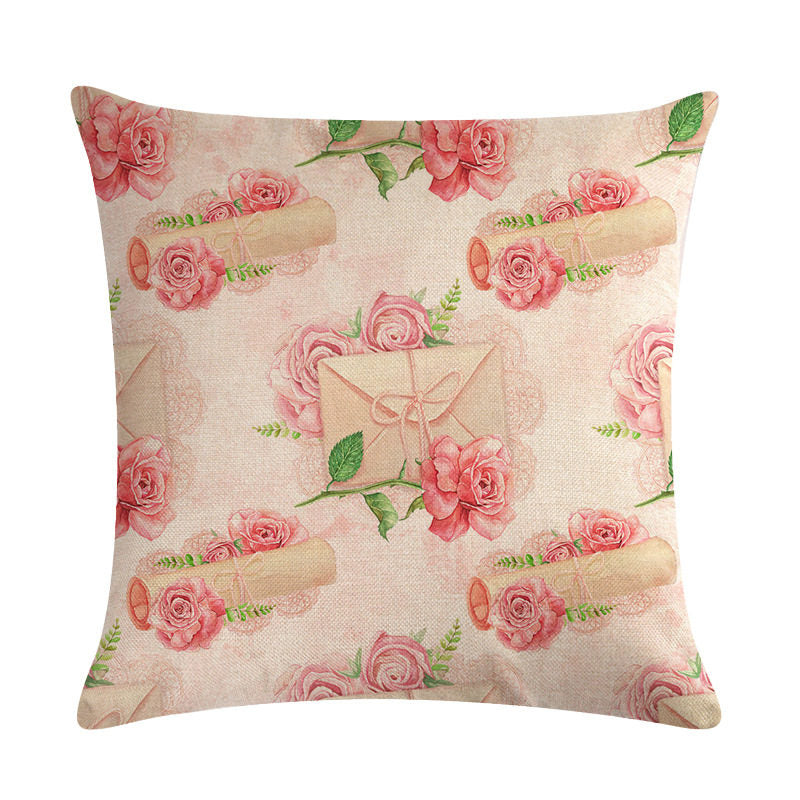 Pink Retro Floral Cushion Cover Cotton Linen Pillowcase - Adore India
