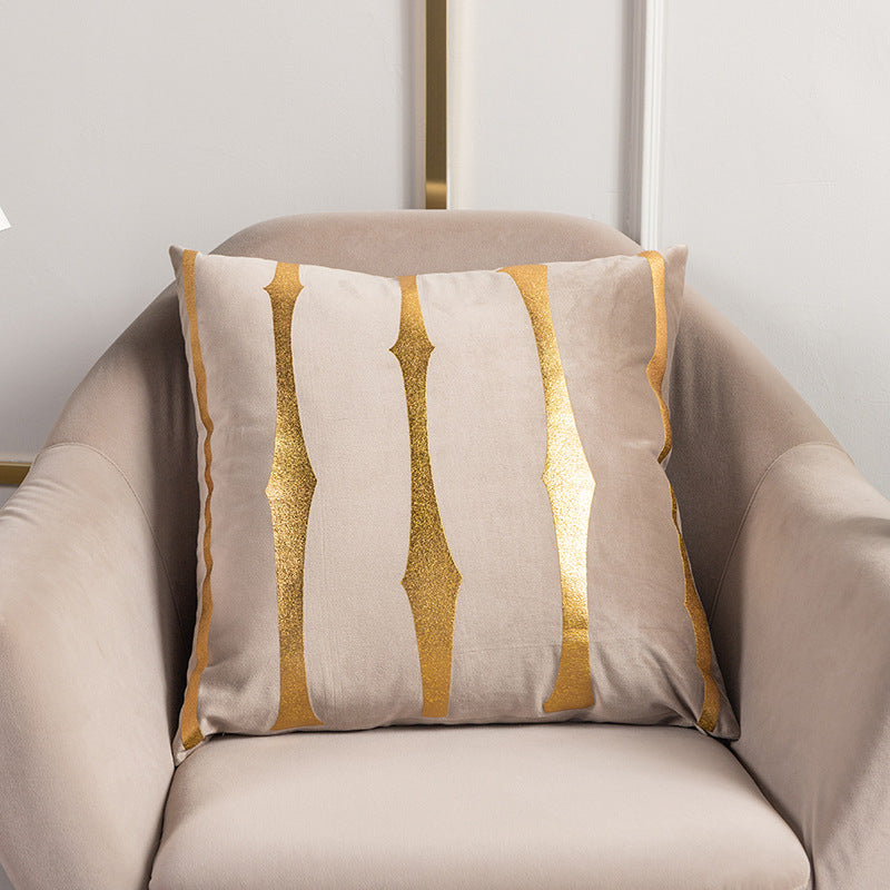 Velvet Gold Foil Printed Stripe Printed Throw Pillow Cushion Cover - Adore India