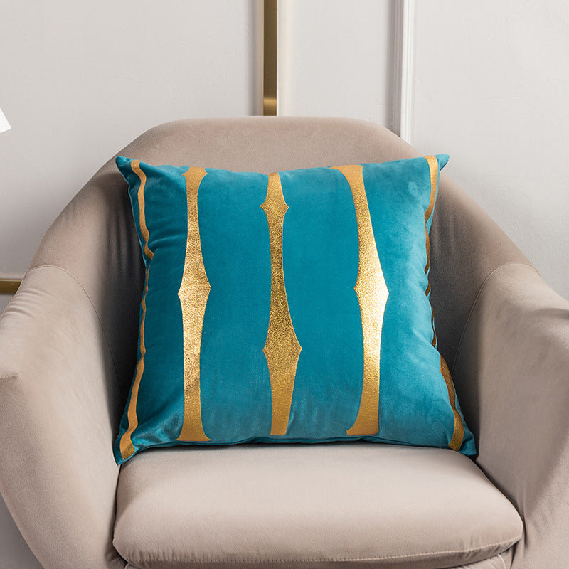 Velvet Gold Foil Printed Stripe Printed Throw Pillow Cushion Cover - Adore India