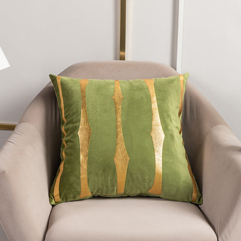 Velvet Gold Foil Printed Stripe Printed Throw Pillow Cushion Cover - Adore India