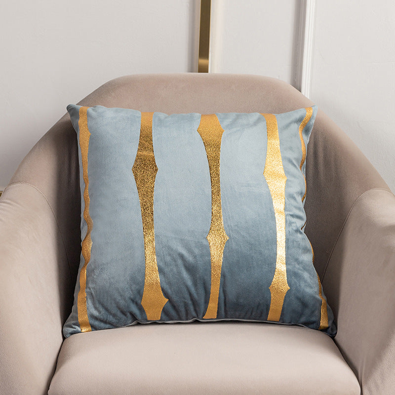 Velvet Gold Foil Printed Stripe Printed Throw Pillow Cushion Cover - Adore India
