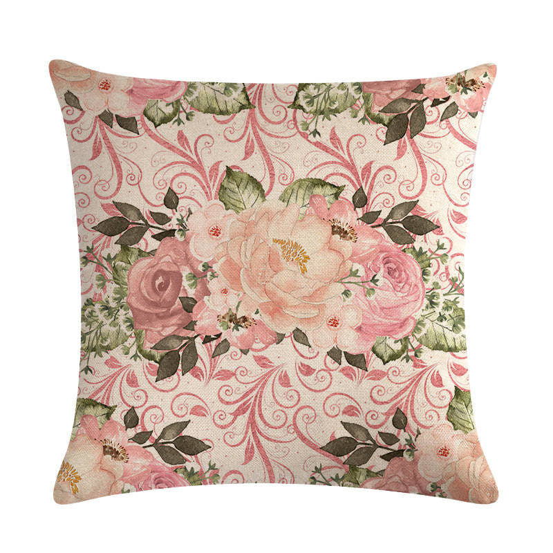 Pink Retro Floral Cushion Cover Cotton Linen Pillowcase - Adore India