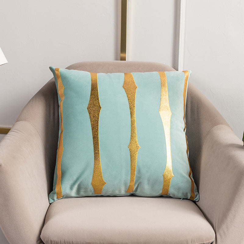 Velvet Gold Foil Printed Stripe Printed Throw Pillow Cushion Cover - Adore India