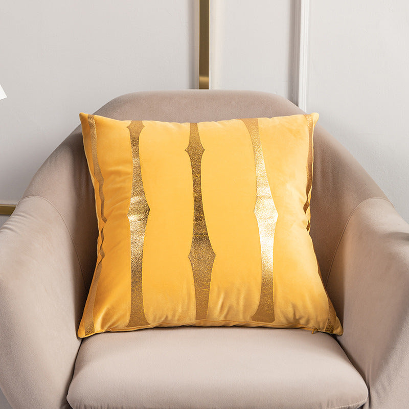 Velvet Gold Foil Printed Stripe Printed Throw Pillow Cushion Cover - Adore India