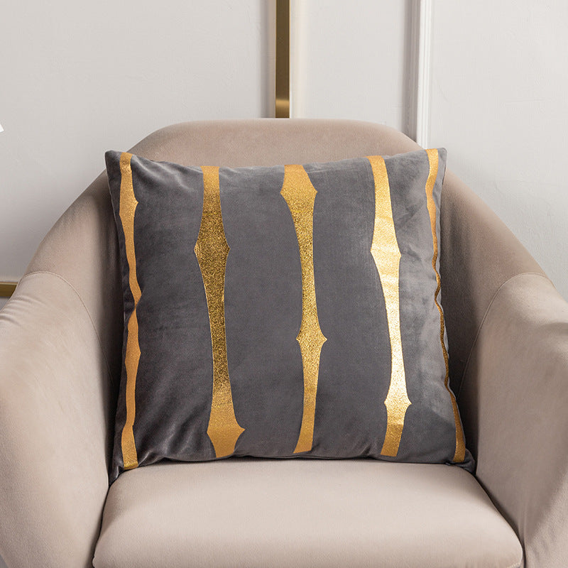 Velvet Gold Foil Printed Stripe Printed Throw Pillow Cushion Cover - Adore India