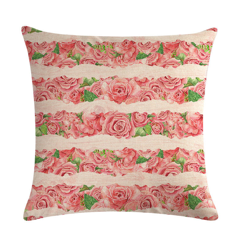 Pink Retro Floral Cushion Cover Cotton Linen Pillowcase - Adore India