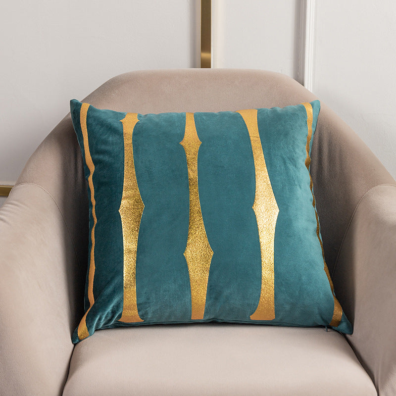 Velvet Gold Foil Printed Stripe Printed Throw Pillow Cushion Cover - Adore India
