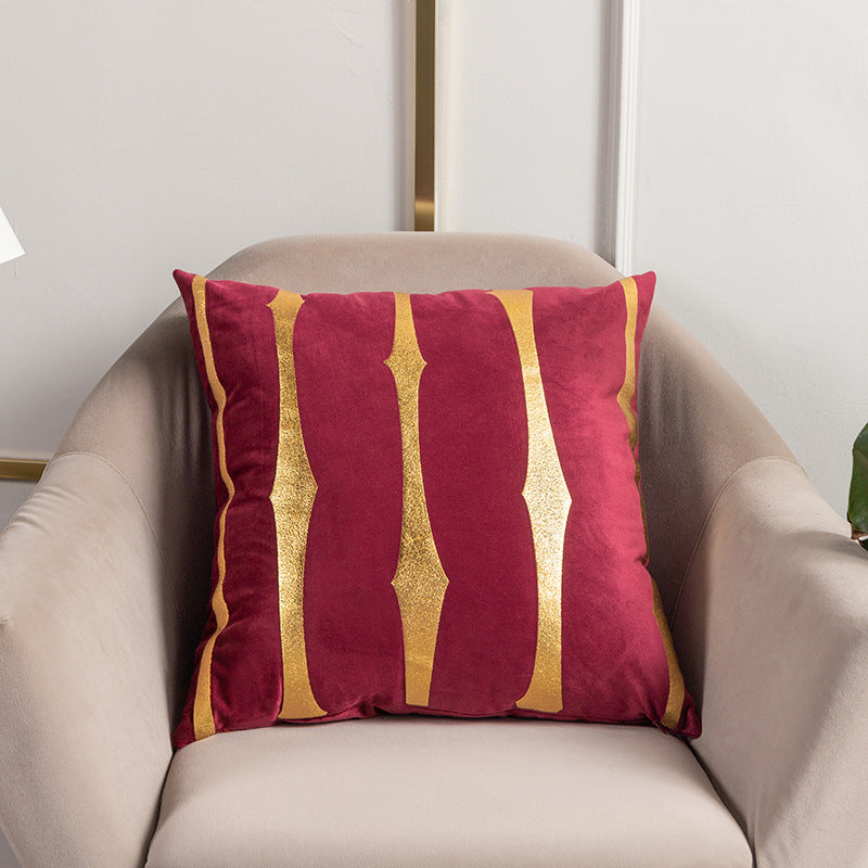 Velvet Gold Foil Printed Stripe Printed Throw Pillow Cushion Cover - Adore India