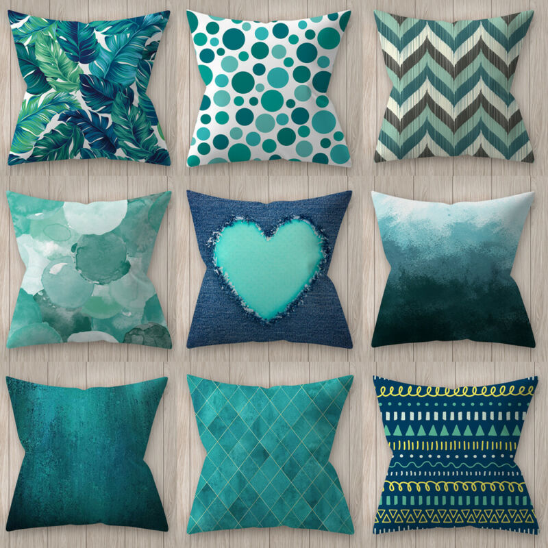 Green Geometrical Water Colour Abstract Living Room Cushion Cover - Adore India