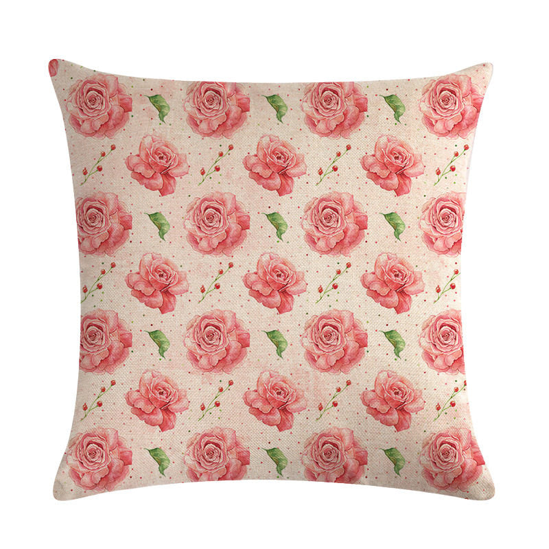 Pink Retro Floral Cushion Cover Cotton Linen Pillowcase - Adore India