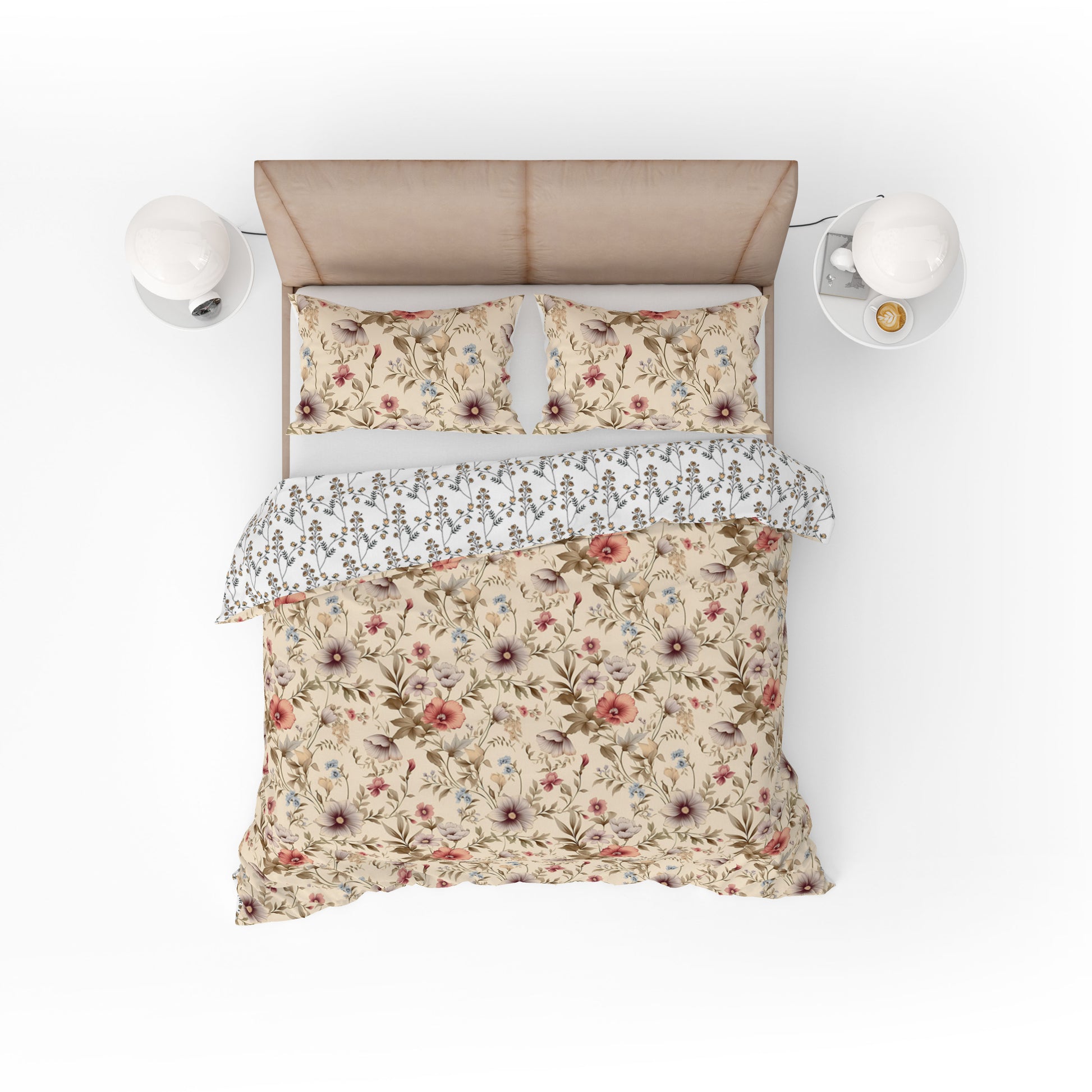 Vintage Retro Whimsical Pink Floral Cotton Reversible Quilt Cover Set - Adore India