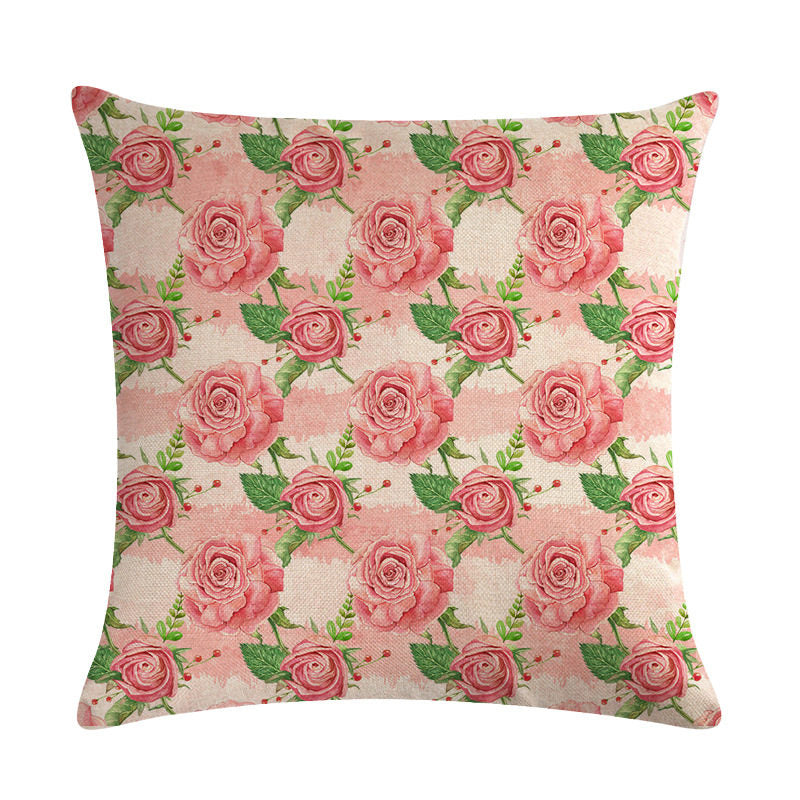 Pink Retro Floral Cushion Cover Cotton Linen Pillowcase - Adore India