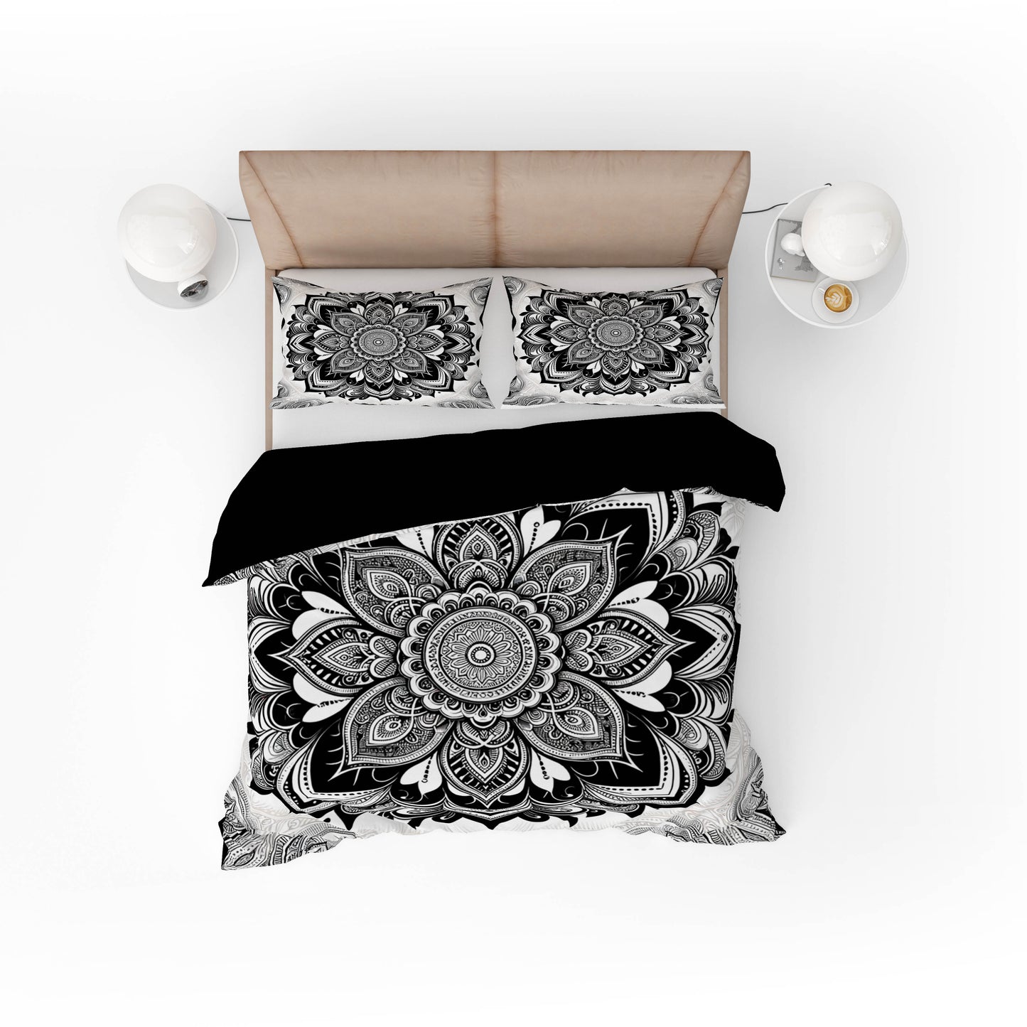 Black & White Brahma Indian Bohemian Mandala Quilt Cover Set - Adore India