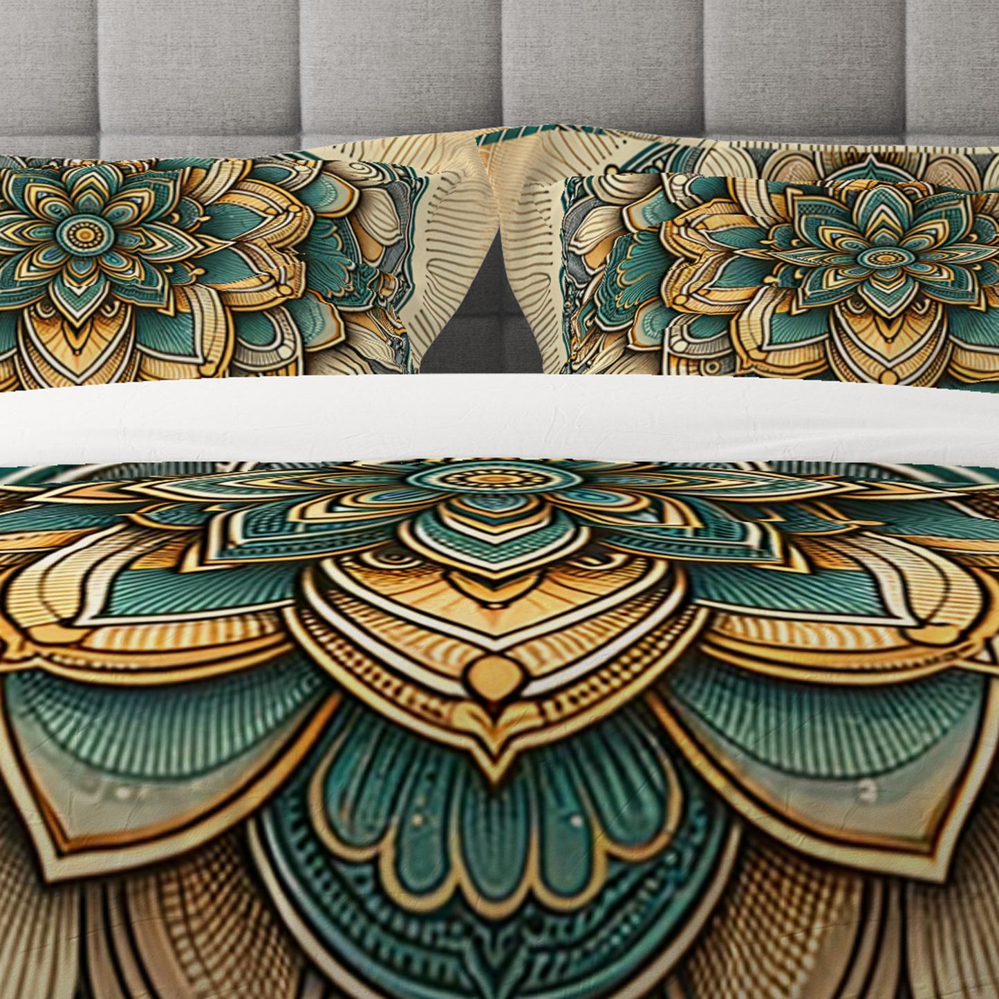 Golden Floral Indian Mandala Reversible Quilt Cover Duvet Cover Set - Adore India