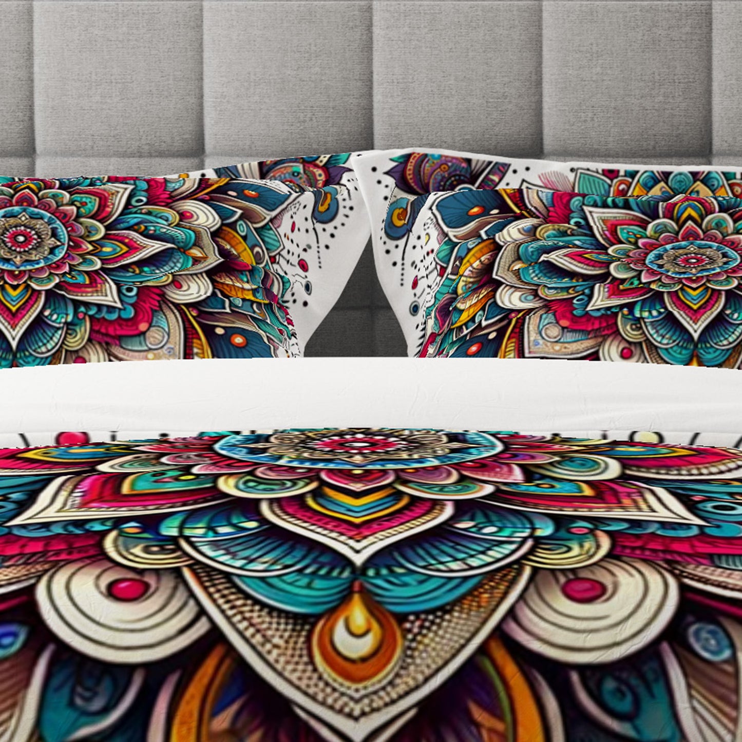 White Indian Mandala Reversible Quilt Cover Duvet Cover Set - Adore India